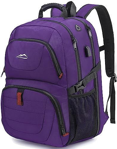 ProEtrade Travel Backpack, Extra Large Laptop Backpack School Business Anti Theft TSA Approved College Work Computer Bag Fits 17 Inch Laptop with USB Charging Port Bookbag for Women Men(Purple)