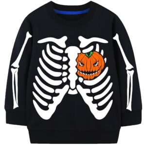 tbbcwwqy boys glow in dark skeleton sweatshirt kids halloween toddler pumpkin tops for 5-6t