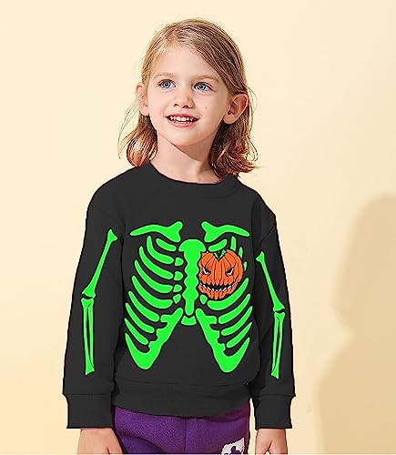 TBBCWWQY Boys Glow in Dark Skeleton Sweatshirt Kids Halloween Toddler Pumpkin Tops for 5-6T