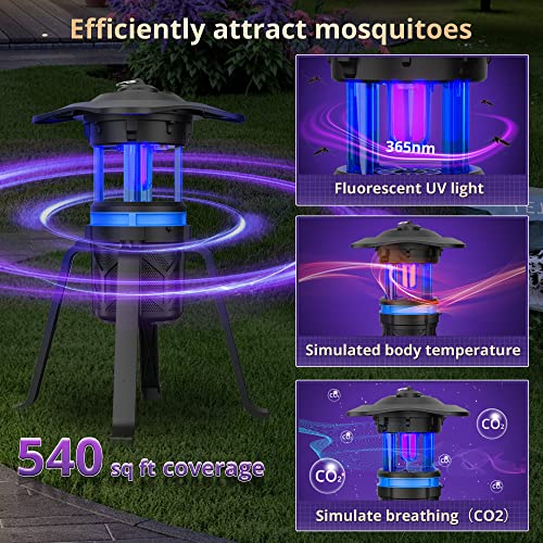 POWIFY Mosquito Trap Outdoor, Bug Zapper with Fluorescent UV Light, Fly Trap Mosquito Zapper with Suction Fan, Mosquito Killer for Gnat, Moth, Flying Insect (with Stand)