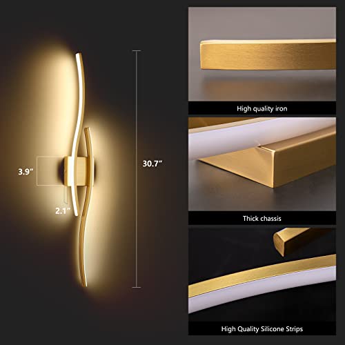 Fang Yan Mei LED Wall Light,Modern Gold Wall Sconce 32inch 4000K Natural Light Vanity Lights Over Mirror for Bedroom,Living Room,Hallway