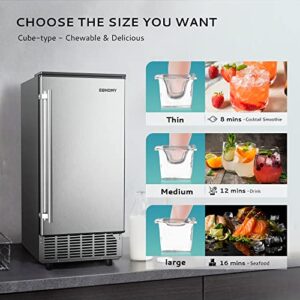 EUHOMY Commercial Under Counter Ice Maker Machine, 80 Lbs/Day Auto-Cleaning & 24H Timer, Stainless Steel Built-in Freestanding Ice Maker, 24 Lbs Storage, Perfect for Commercial & Home Use