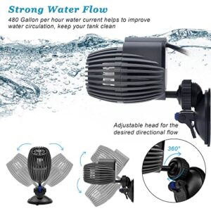 DOMICA Aquarium Wave Maker Powerhead 480GPH 3W, Submersible Power Head Pump with Suction Base, Water Circulation for Freshwater or Saltwater Fish Tanks