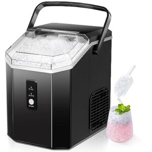 euhomy nugget ice maker countertop with handle, ready in 6 mins, 33lbs/24h, removable top cover, auto-cleaning, portable pebble ice maker with basket and scoop, for home/party/camping. (black)