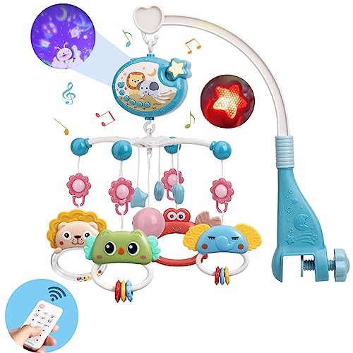 Baby Musical Crib Mobile with Light and Projector, Mobile for Crib with Remote Control ＆ Timming Function, Rotating Hanging Rattles Toy for Newborn