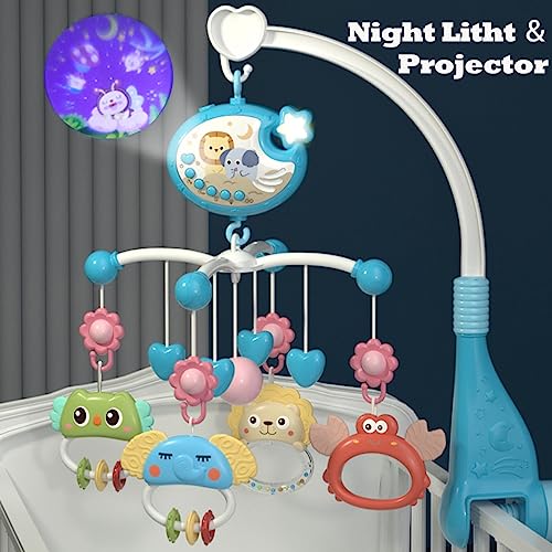 Baby Musical Crib Mobile with Light and Projector, Mobile for Crib with Remote Control ＆ Timming Function, Rotating Hanging Rattles Toy for Newborn