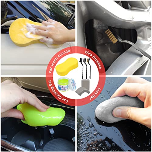 Jaronx 46PCS Car Detailing Kit, Car Detailing Brushes Car Drill Polishing Kit, 3-4 Inches Wool Sponge Drill Buffing Pads,5-6 Inches Woolen Microfiber Polishing Bonnet, Car Drill Buffer Wax Attachment