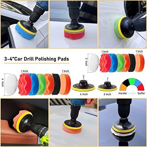 Jaronx 46PCS Car Detailing Kit, Car Detailing Brushes Car Drill Polishing Kit, 3-4 Inches Wool Sponge Drill Buffing Pads,5-6 Inches Woolen Microfiber Polishing Bonnet, Car Drill Buffer Wax Attachment