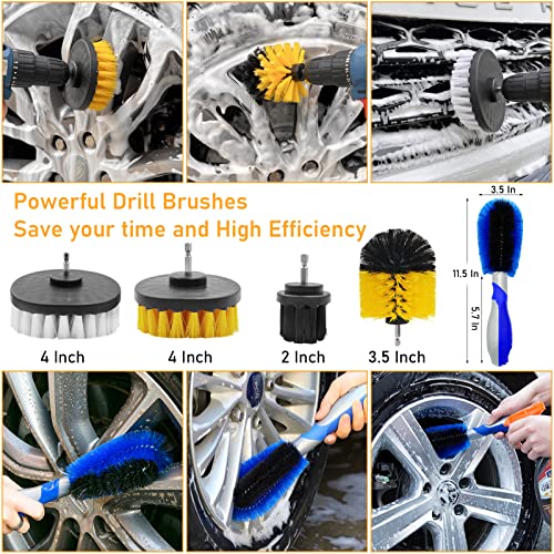 Jaronx 46PCS Car Detailing Kit, Car Detailing Brushes Car Drill Polishing Kit, 3-4 Inches Wool Sponge Drill Buffing Pads,5-6 Inches Woolen Microfiber Polishing Bonnet, Car Drill Buffer Wax Attachment