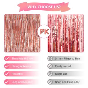 Mtkocpk 3-Pack 3.2x8 Feet Rose Gold Foil Fringe Backdrop Curtains Party Decorations - Perfect for Parties, Baby Showers, Gender Reveals, and Disco Fun, Party Backdrops Decor