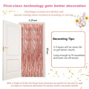 Mtkocpk 3-Pack 3.2x8 Feet Rose Gold Foil Fringe Backdrop Curtains Party Decorations - Perfect for Parties, Baby Showers, Gender Reveals, and Disco Fun, Party Backdrops Decor