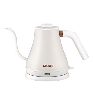 mecity electric kettle stainless steel gooseneck water kettle water boiler for pour over coffee fast heating, auto shut off, 27 fl oz, 1000w, milk white