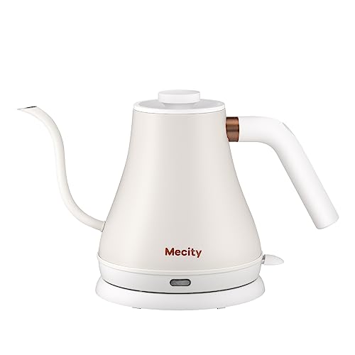 Mecity Electric Kettle Stainless Steel Gooseneck Water Kettle Water Boiler for Pour Over Coffee Fast Heating, Auto Shut Off, 27 fl oz, 1000W, Milk White