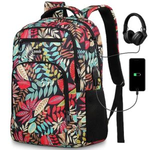 paude backpack leaf printing,casual backpack bookbag laptop backpack with usb for college school students work office business