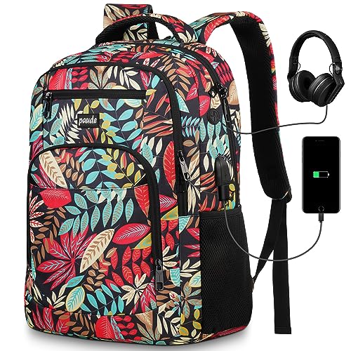 Paude Backpack Leaf Printing,Casual Backpack Bookbag Laptop Backpack with USB for College School Students Work Office Business