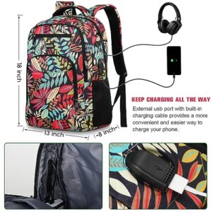 Paude Backpack Leaf Printing,Casual Backpack Bookbag Laptop Backpack with USB for College School Students Work Office Business