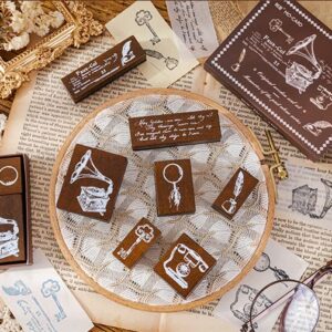 Cliocoo 14pcs Wood Rubber Stamp Set, Vintage Decorative Wooden Stamp Set, Stamp for Art Craft, Journal, Diary, Scrapbook, Planner, Letter, Card Making M-06 (The Past)