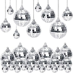 32pcs mirror disco ball decorations,mini mirror disco ball 70s disco party hanging ornaments,reflective disco ball for holiday party decor with rope(2.4 inch, 2 inch, 1.6 inch, 1.2 inch)