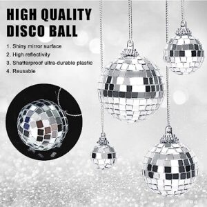 32Pcs Mirror Disco Ball Decorations,Mini Mirror Disco Ball 70s Disco Party Hanging Ornaments,Reflective Disco Ball for Holiday Party Decor with Rope(2.4 Inch, 2 Inch, 1.6 Inch, 1.2 Inch)