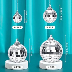 32Pcs Mirror Disco Ball Decorations,Mini Mirror Disco Ball 70s Disco Party Hanging Ornaments,Reflective Disco Ball for Holiday Party Decor with Rope(2.4 Inch, 2 Inch, 1.6 Inch, 1.2 Inch)