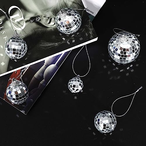 32Pcs Mirror Disco Ball Decorations,Mini Mirror Disco Ball 70s Disco Party Hanging Ornaments,Reflective Disco Ball for Holiday Party Decor with Rope(2.4 Inch, 2 Inch, 1.6 Inch, 1.2 Inch)