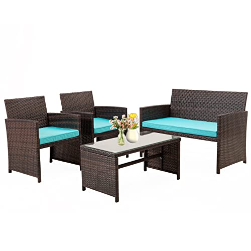 FAYEAN Patio Furniture Set 4 Pieces Outdoor Wicker Rattan Chairs Patio Sofa for Garden Porch Backyard Lawn Pool Green