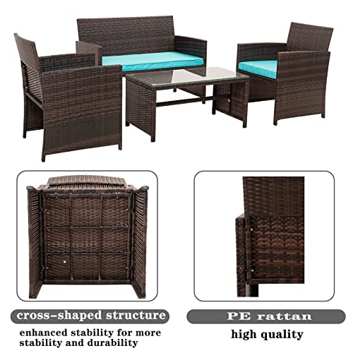 FAYEAN Patio Furniture Set 4 Pieces Outdoor Wicker Rattan Chairs Patio Sofa for Garden Porch Backyard Lawn Pool Green