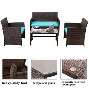 FAYEAN Patio Furniture Set 4 Pieces Outdoor Wicker Rattan Chairs Patio Sofa for Garden Porch Backyard Lawn Pool Green