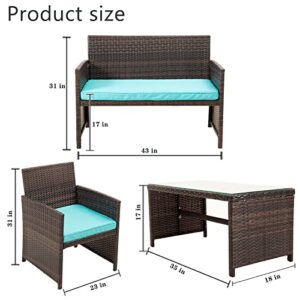 FAYEAN Patio Furniture Set 4 Pieces Outdoor Wicker Rattan Chairs Patio Sofa for Garden Porch Backyard Lawn Pool Green