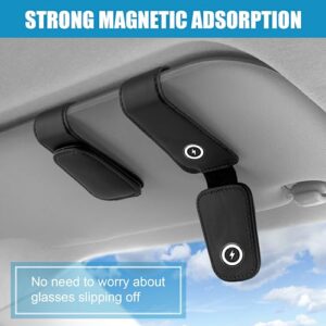 SyeiouC Sunglass Holder for Car, Premium Sunglass Clip for Car Visor, Magnetic Leather Car Sunglass Holder and Ticket Card Clip, Suitable for Different Size Eyeglasses