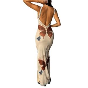 Womens Sexy Backless Dress Spaghetti Strap Low Cut Party Club Maxi Dress Vintage Bodycon Summer Casual Long Dresses