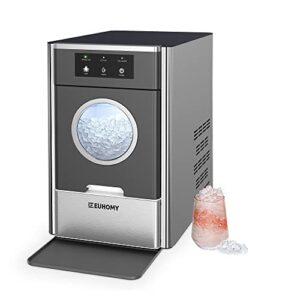 euhomy nugget ice makers countertop, max 33lbs/24h, 2 ways water refill, led light, self-cleaning pebble ice maker with basket and scoop, for home/kitchen/camping/rv. (black silver)