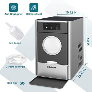 EUHOMY Nugget Ice Makers Countertop, Max 33lbs/24H, 2 Ways Water Refill, LED Light, Self-Cleaning Pebble Ice Maker with Basket and Scoop, for Home/Kitchen/Camping/RV. (Black Silver)