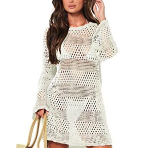 Prinbara Womens Vacation Dress Coverups Beachwear Clothes Sexy Crochet Cover up Tops Summer Swimsuit for Women Beach Outfit Bikini Swimwear 2023 Fashion Trendy Bathing Suit 9PA58-baise-M White