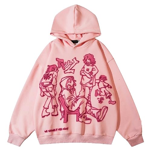 Women Novelty Graphic Hoodie Y2k Men Fashion Oversized clothing Sweatshirt Lovers Pullover(M,Pink)