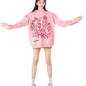 Women Novelty Graphic Hoodie Y2k Men Fashion Oversized clothing Sweatshirt Lovers Pullover(M,Pink)