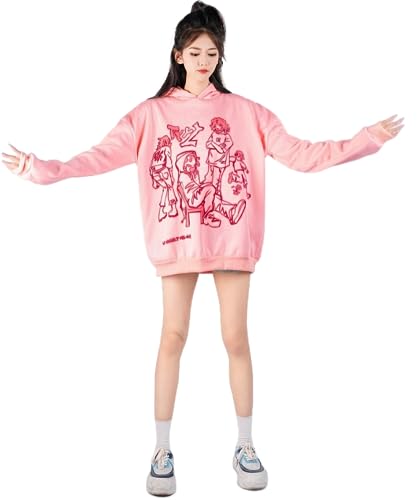 Women Novelty Graphic Hoodie Y2k Men Fashion Oversized clothing Sweatshirt Lovers Pullover(M,Pink)