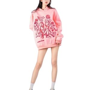 Women Novelty Graphic Hoodie Y2k Men Fashion Oversized clothing Sweatshirt Lovers Pullover(M,Pink)