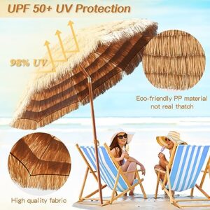 FULLSUN PARASOL Tiki Thatched Beach Umbrella, 7.5ft Large Heavy Duty Wind Portable Hawaiian Hula Umbrellas with Sand Anchor, UV 50+ Protect for Tiki Bar Outdoor Pool Patio Garden