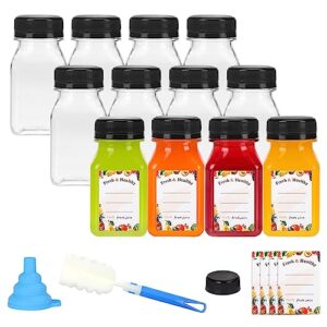 moretoes 12pcs 4oz plastic juice bottles with caps mini empty reusable clear water containers with tamper proof lids black for milk juice smoothies and other beverages