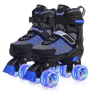 kids roller skates for boys, blue adjustable rollerskates with light up wheels for big kids ages 6-12 7 8 9 10, beginners outdoor sports, best birthday gift for kids