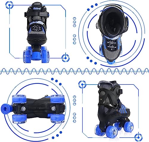 Kids Roller Skates for Boys, Blue Adjustable Rollerskates with Light Up Wheels for Big Kids Ages 6-12 7 8 9 10, Beginners Outdoor Sports, Best Birthday Gift for Kids