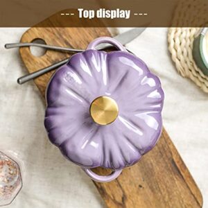 BAMFY Pumpkin Heavy-duty Cast Iron Dutch Oven Pot with Lid Non-stick Enamel Pot with Handles Casserole Pot for Roasting, Braising, Bread Baking (Color : Purple)