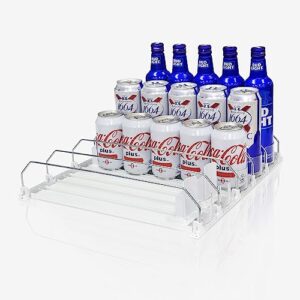 drink organizer for fridge refrigerator soda can organizer, self-pushing bottle can dispenser beverage storage for pantry/vending machine (5, 15 inch (white))