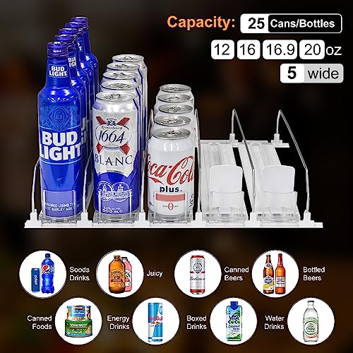 Drink Organizer for Fridge Refrigerator Soda Can Organizer, Self-Pushing Bottle Can Dispenser Beverage Storage for Pantry/Vending Machine (5, 15 Inch (White))