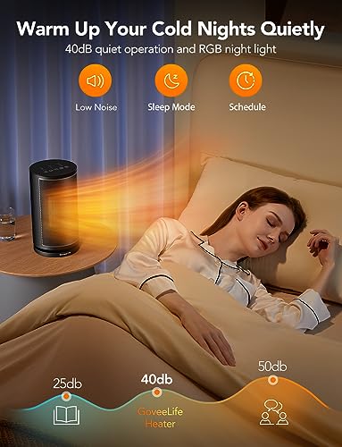 GoveeLife Smart Space Heater, Electric Space Heater with Thermostat, Wi-Fi & Bluetooth App Control, Works with Alexa & Google Assistant, 1500W Ceramic Heater for Bedroom, Indoors, Office, Living Room