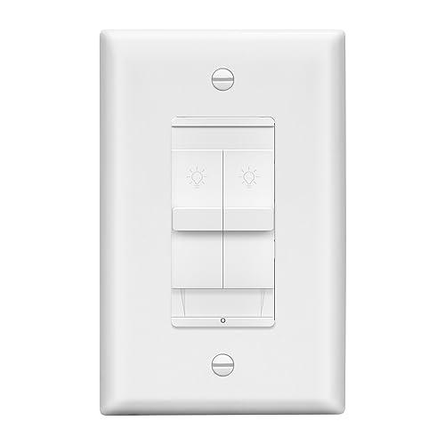 LIDER Combination Dual Dimmer Light Switch Control, 2 Sliding Light Controls, Single Pole, 400W CFL/LED, 600W Incandescent/Halogen, Wall Plate Included, White