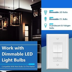 LIDER Combination Dual Dimmer Light Switch Control, 2 Sliding Light Controls, Single Pole, 400W CFL/LED, 600W Incandescent/Halogen, Wall Plate Included, White
