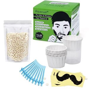 auperwel nose wax kit, 100g nose wax, 20 blu applicators, nostril waxing kit for men and women painless hair removal with 15 mustache guards, and 10 paper cups, nose ear wax kit with 15-20 uses