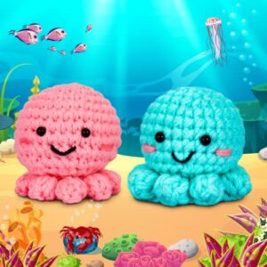 Crochetta Crochet Kit for Beginners, Amigurumi Crocheting Animals Kits w Step-by-Step Video Tutorials, Knitting Starter Pack for Adults and Kids, Jumbo 2 Octopus Familly (40%+ Yarn Content)